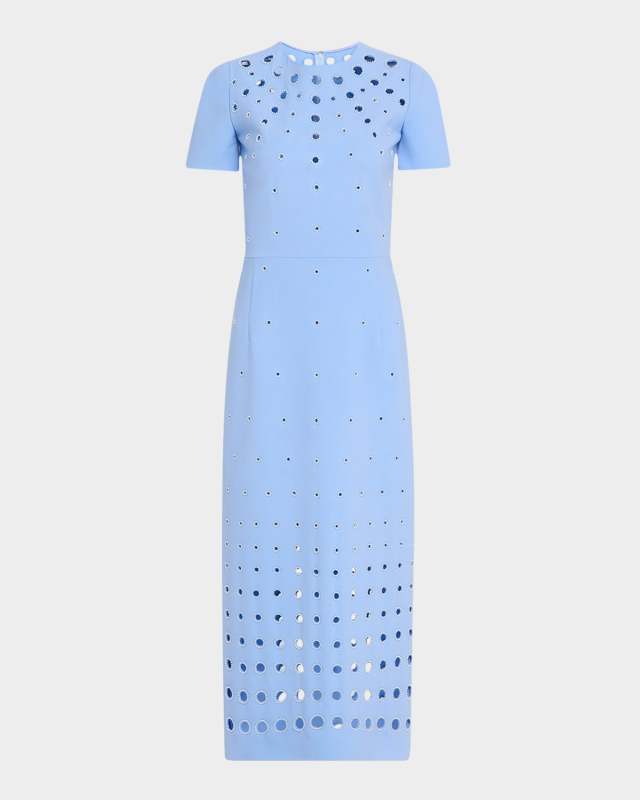 Short-Sleeve Eyelet Embroidered Midi Dress